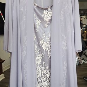 R&M Richards Grey Sheer Jacket With Matching Grey And Ivory Lace Dress -Size 18W